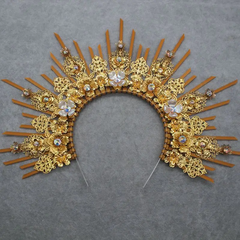 Sun Goddess Baroque Halo Headpiece Gothic Lolita Tiara Crown Headwear Accessories Headband Vintage Halloween Decor