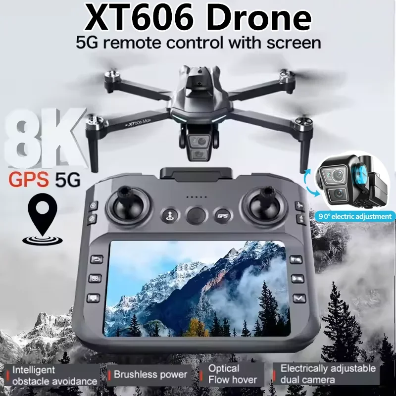 Dron Plegable XT606 con Cámaras Duales 4K, WiFi 5G, GPS, Evitación de Obstáculos, Motor sin Escobillas, Largo Tiempo de Vuelo, FPV RC, Quadcopters, Juguetes, Regalos
