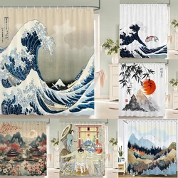 Japanese-style Shower Curtain 3d Ink Painting Bathroom Curtain Waterproof  With Hooks 180*240CM Shower Curtain Polyester Fabric