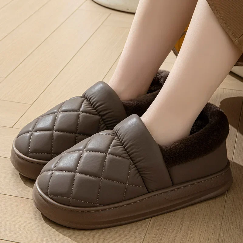 Big Size 50 51 Winter Warm Slippers Waterproof Home Men Casual Shoes Bedroom Indoor Non Slip Flats Outdoor Platform Furry Slides