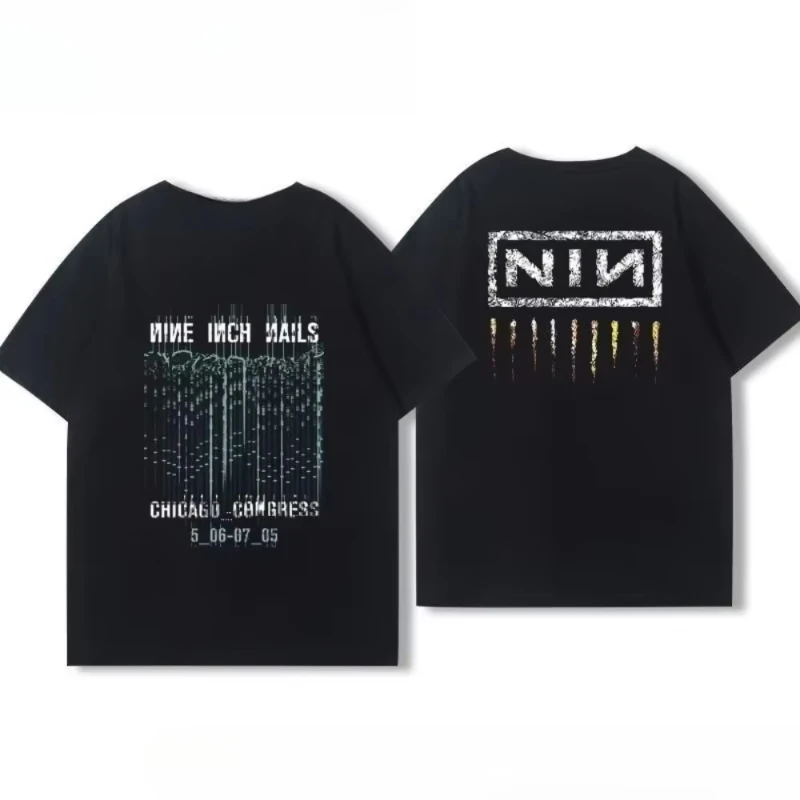 2025 Men's and Women's Summer Cotton Coat Nine Inch Nails Nine Inch Nails Surrounding Rock Band Printed Short Sleeve T-shirt