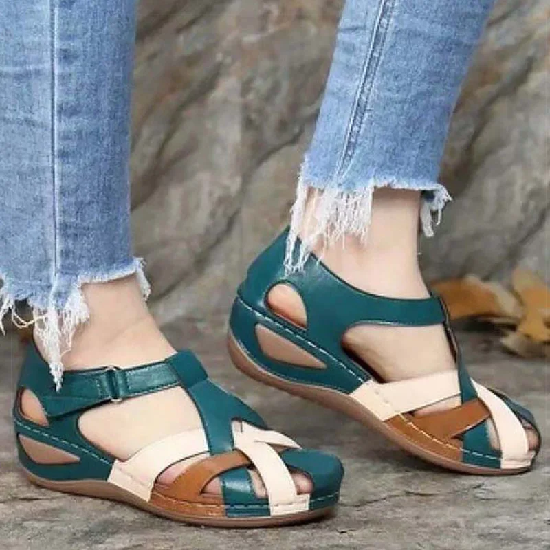 Sandalias de tacón bajo suaves para mujer, zapatos de verano, calzado femenino