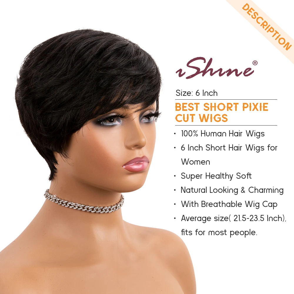 Natural Color Short Bob Straight Human Wigs With Bangs Brazilian Virgin Hair Pixie Cut Wig Cheap Human Hair Wig For Black Women