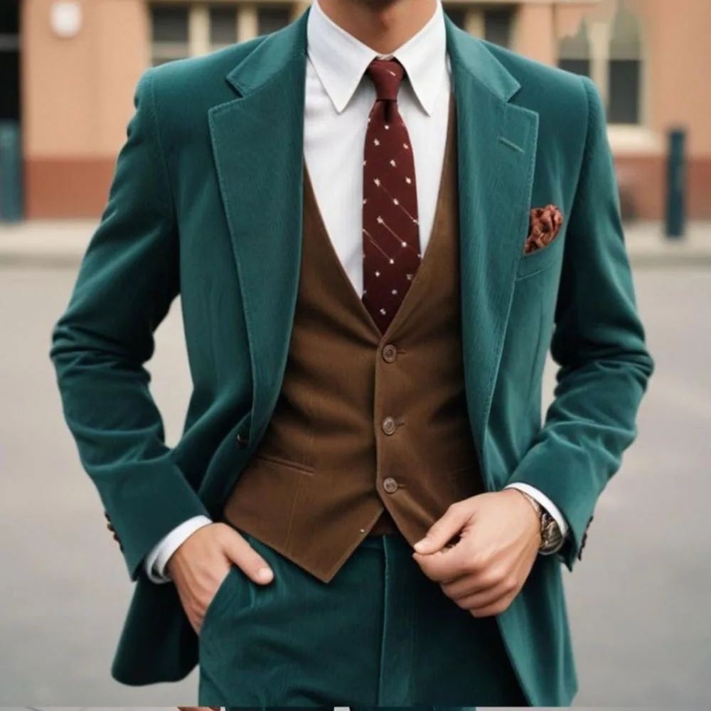 Luxury Green Men Suits Single Breasted Notch Lapel Regular Length 3 Piece Jacket Pants Vest Full Sets High Quality Costume Homme