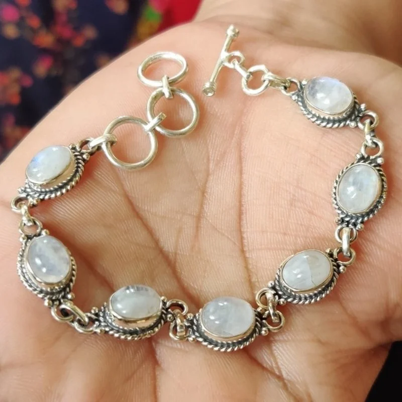 الطبيعية الاصطناعية البيضاوي Moonstone قابل للتعديل سوار امرأة رجل الأثرياء مجوهرات فاخرة أنيقة رومانسية بسيطة غرامة مجوهرات هدايا
