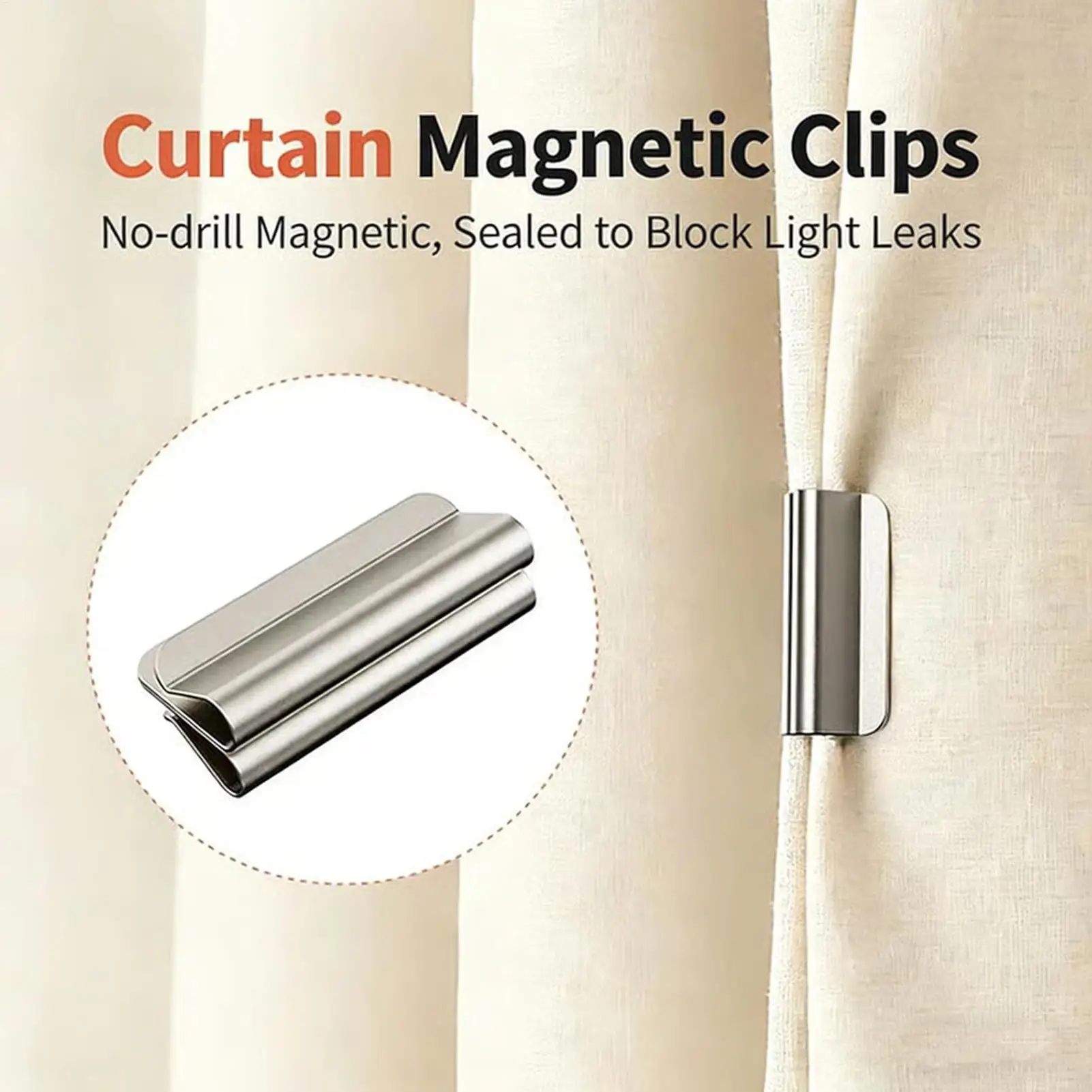 Magnetic Curtains Clips 10Pieces Stainless Steel Blackout Drapes Fastener Blackout Drapes Clips for Window Shower Office Bedroom
