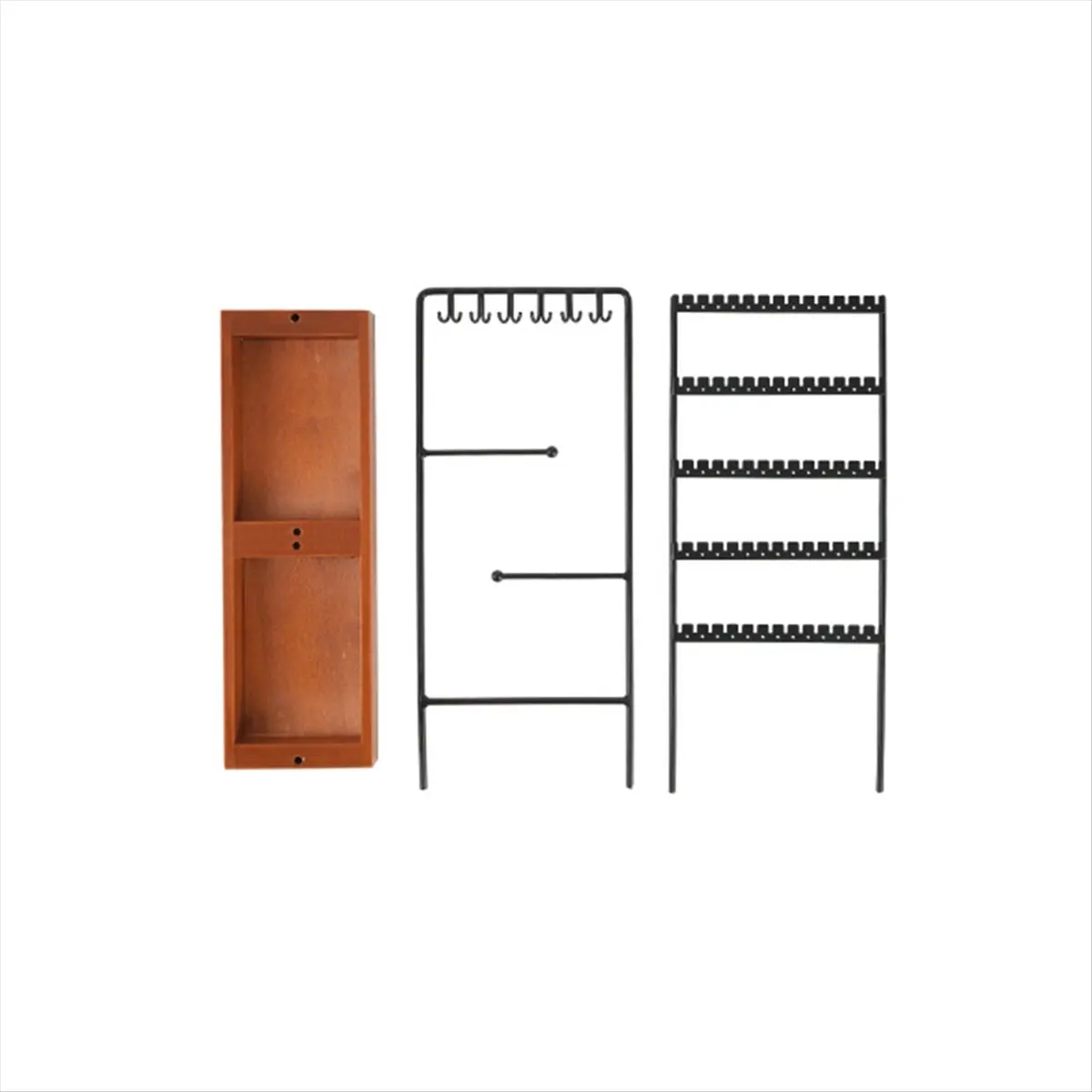 ABQR Earrings Hanger Iron Stand 5 Tier Earrings Rack with Wooden Base for Earrings Necklaces Bracelets Rings-White