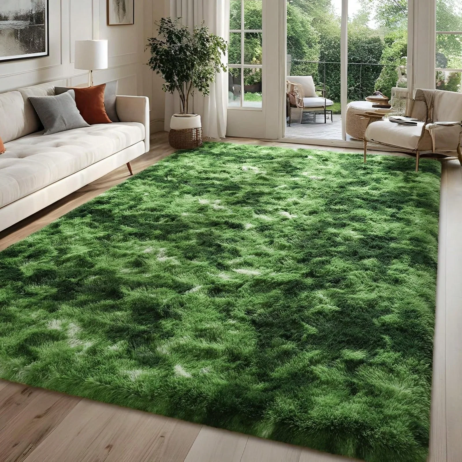 

Fluffy Shaggy Carpet, Washable Area Rug With Non-Slip Backing & 4 Free Grip Stickers, Modern Home Dorm Decor, Multiple Sizes 4x6 5x7 6x9 8x10 9x12 10x14 FT, Tie Dye Dark Green Rug
