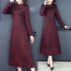 Winter Korean Vintage Casual Striped Maxi Dress 2024 Bodycon Elegant Party evening Vestidos Autumn Red Knitted Midi prom Dress