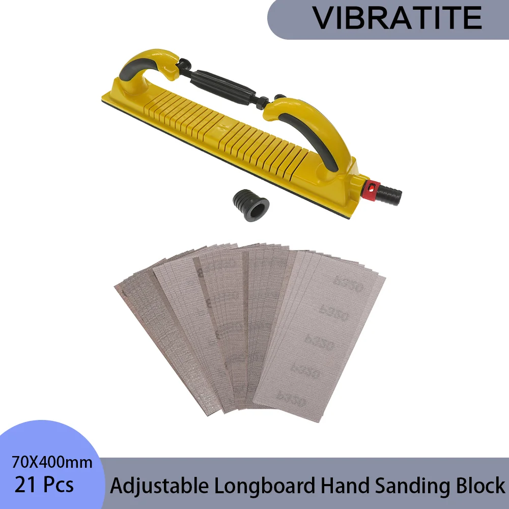 

70X400mm Adjustable Longboard Hand Sanding Block 21 Pcs with Mesh Sandpaper Assorted 80-320 Grits for Polishing Automobile Ship