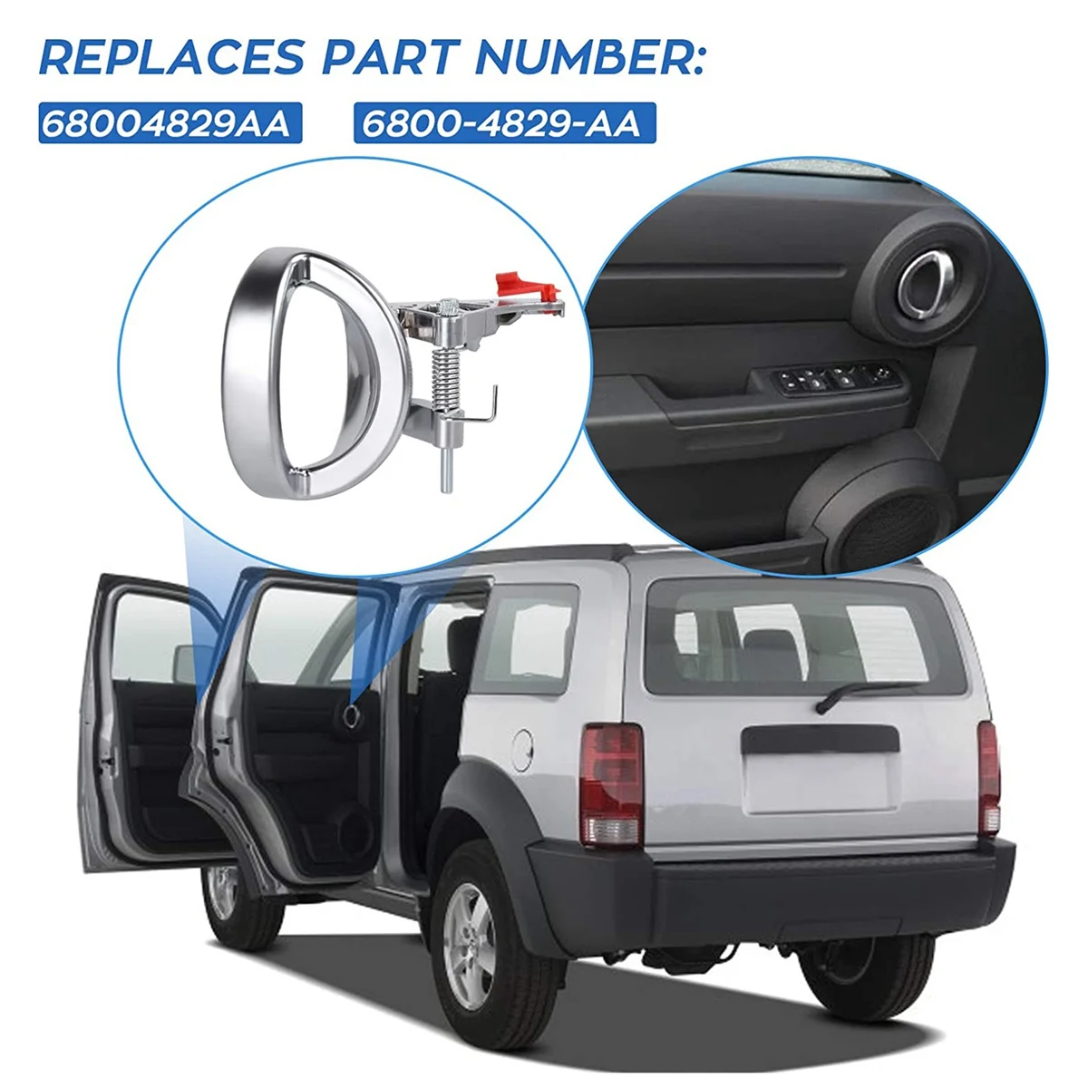 مقبض باب داخلي للسيارة من دودج نيترو-مقبض باب ، جانب سائق من الساتان كروم ، 68004829AA