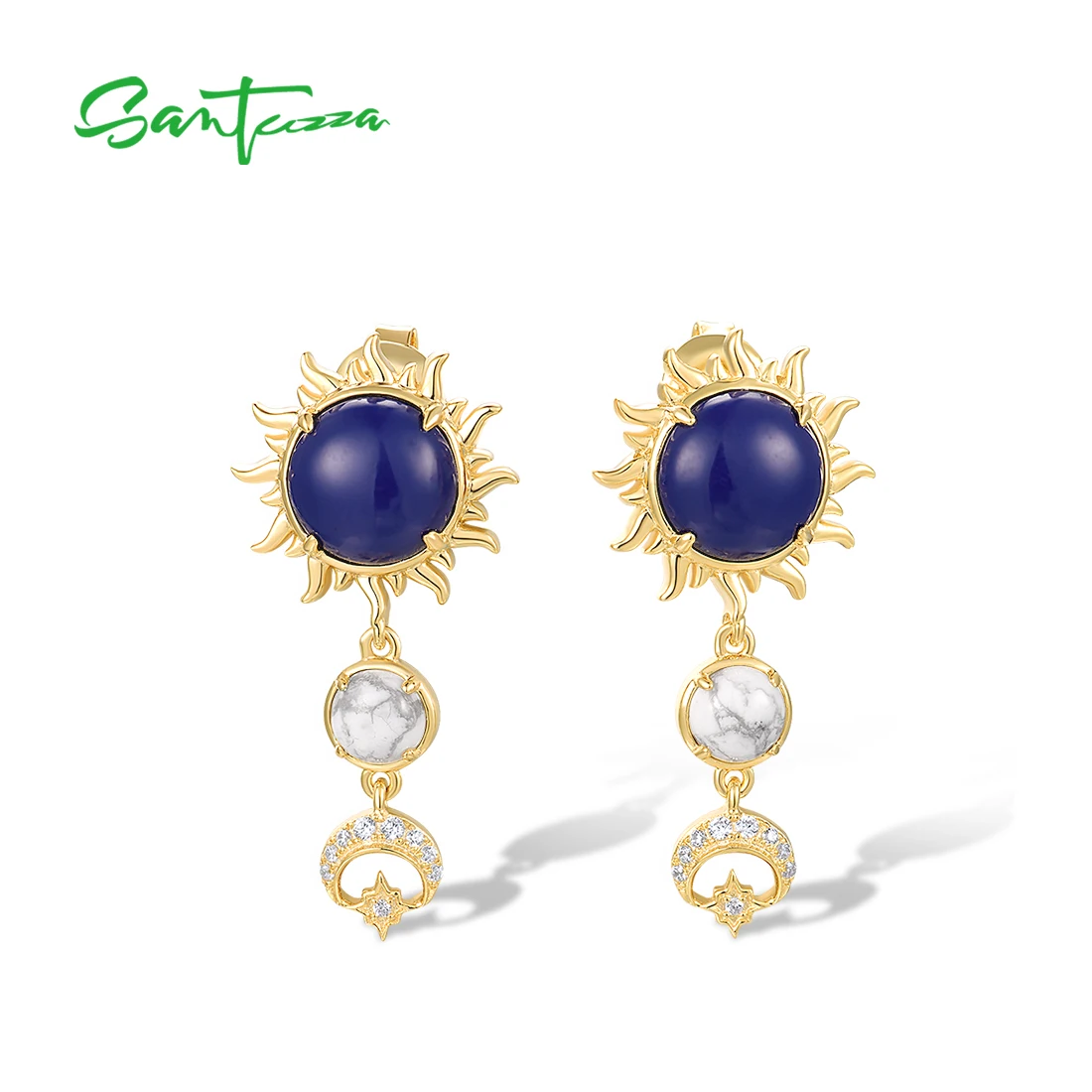 

SANTUZZA Authentic 925 Sterling Silver Drop Earrings For Women Created Lapis White CZ Elegant Wedding Anniversary Fine Jewelry