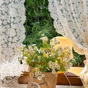 Perdeler, gazlı bez işlemeli bej vintage Fransız dalgalı bir tarzın kenarı ile yüksek kalite, saray perdesi, oda bölücü-gelir avrupa tarzı 6 Büyük satış estor krem no. 5