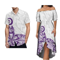 Fiji Islands Custom Couple Set Polynesian Retro Design New Women'S Dress Men'S Shirt Samoa Hawaiian Art Pattern Clothing