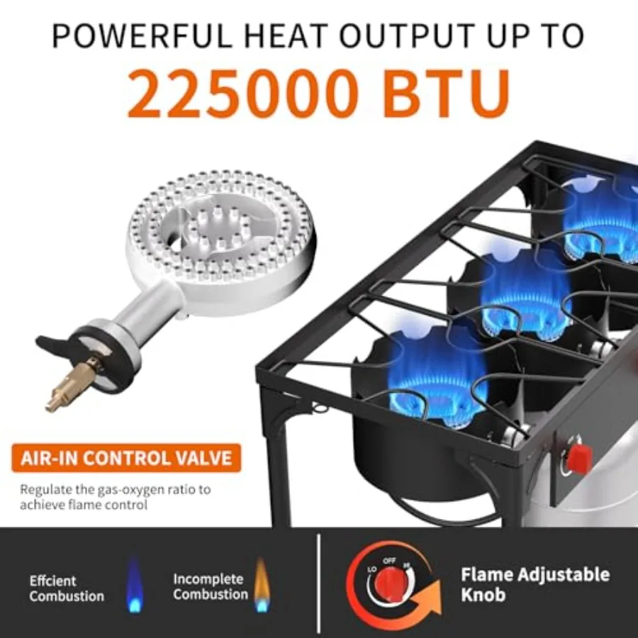 SKOK 3 شعلات موقد البروبان المحمول مع 225000 موقد البروبان عالي الكفاءة للتخييم في الهواء الطلق في الفناء الخلفي للطهي والنزهة