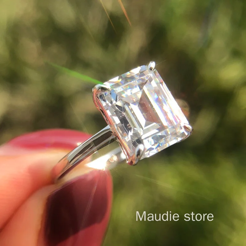 

Maudie 1/2/4CT Real Moissanite Diamond 100% 925 Sterling Silver Ring Elegant Women Luxury Emerald Cut Wedding Engagement Ring