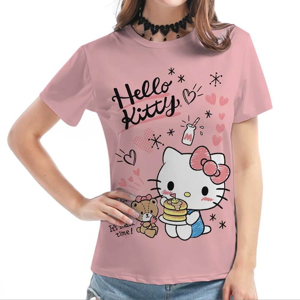 

Girls Hello Kitty T-Shirt Women's Kroean Style Short Sleeve Summer Casual Vacation Clothes Mother Kids T-shirts O-Neck Tops Tee