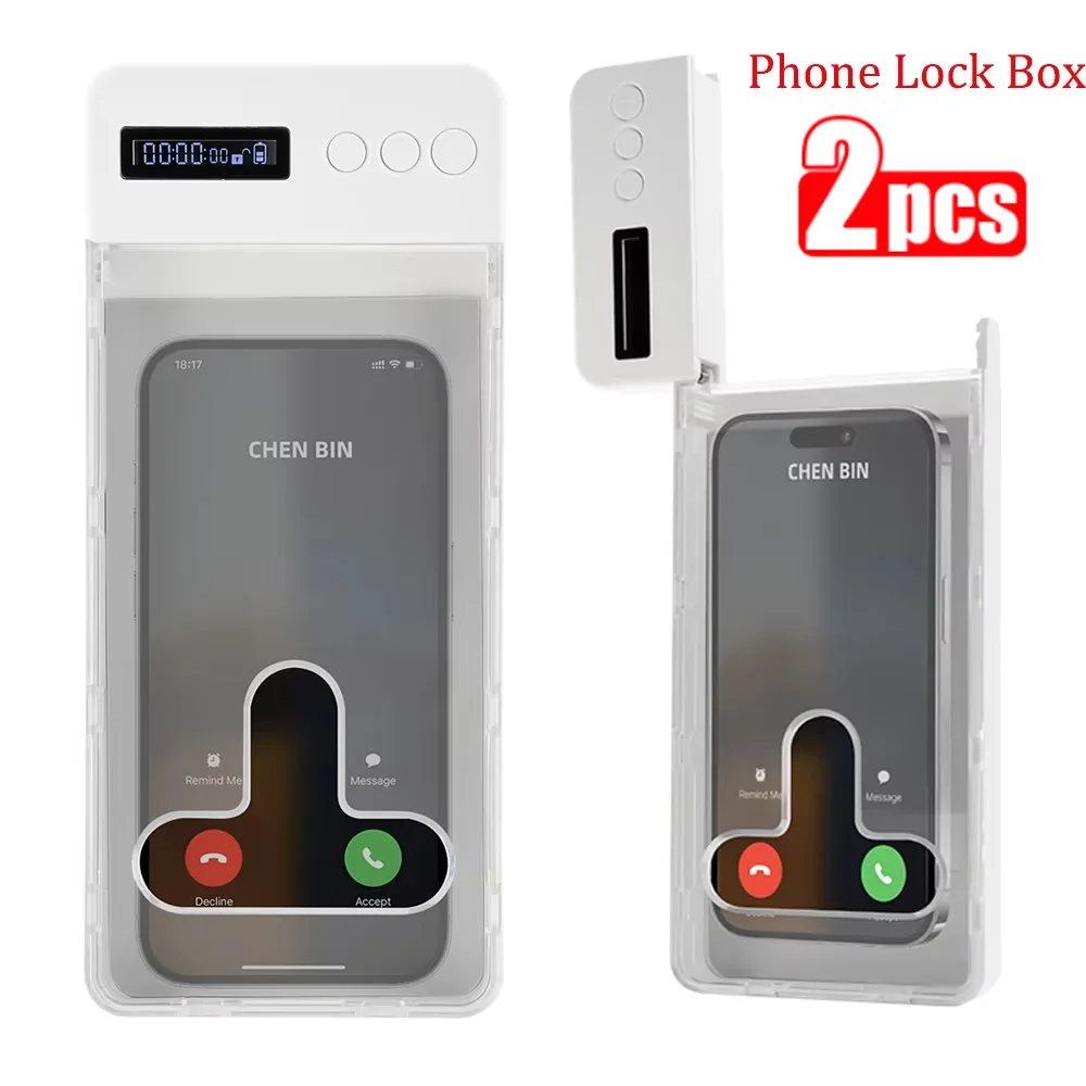 2PCS Transparent Phone Lock Box with Timer LCD Display T-shaped Opening Phone Locker Box Adults Students Self-Discipline Tools