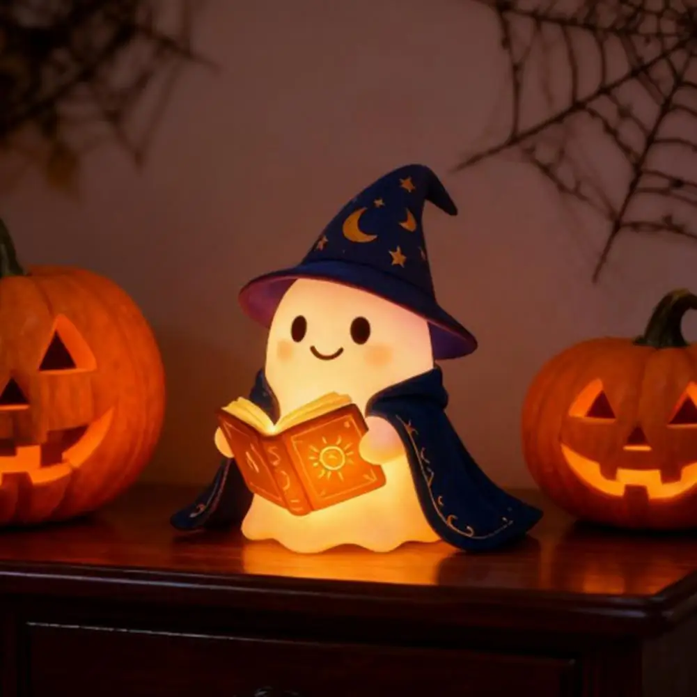 مصباح شبح مزخرف مجموعة إضاءة ليلية شبح ساحرة لمحبي كتب الهالوين مصباح Led لتزيين غرفة نوم المنزل وغرفة الأطفال