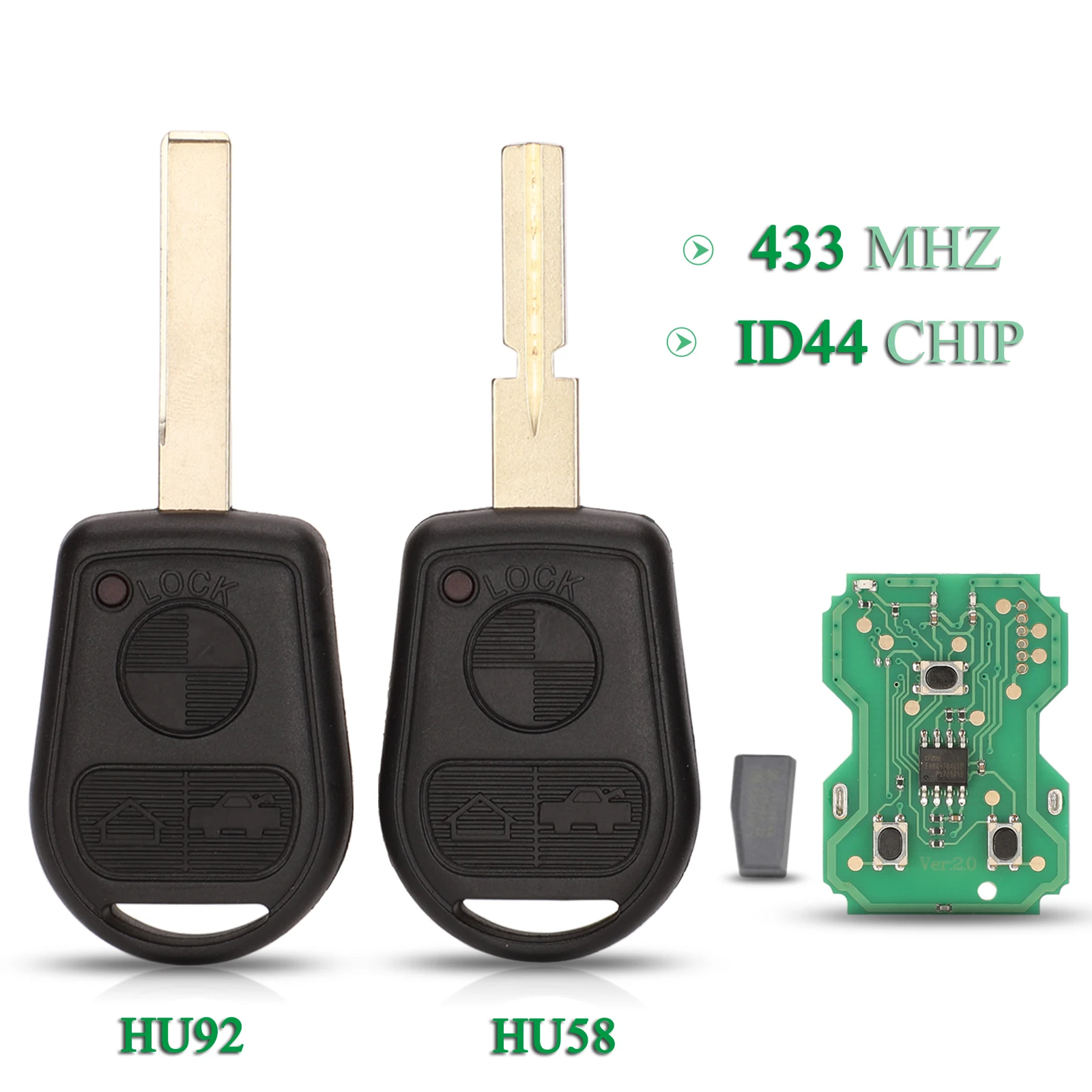 jingyuqin 3 Buttons 315/433Mhz ID44 Chip Remote Car Key For BMW Z3 E31 E32 E34 E36 E38 E39 E46 Z3i Fob Uncut HU92 HU58 Blade