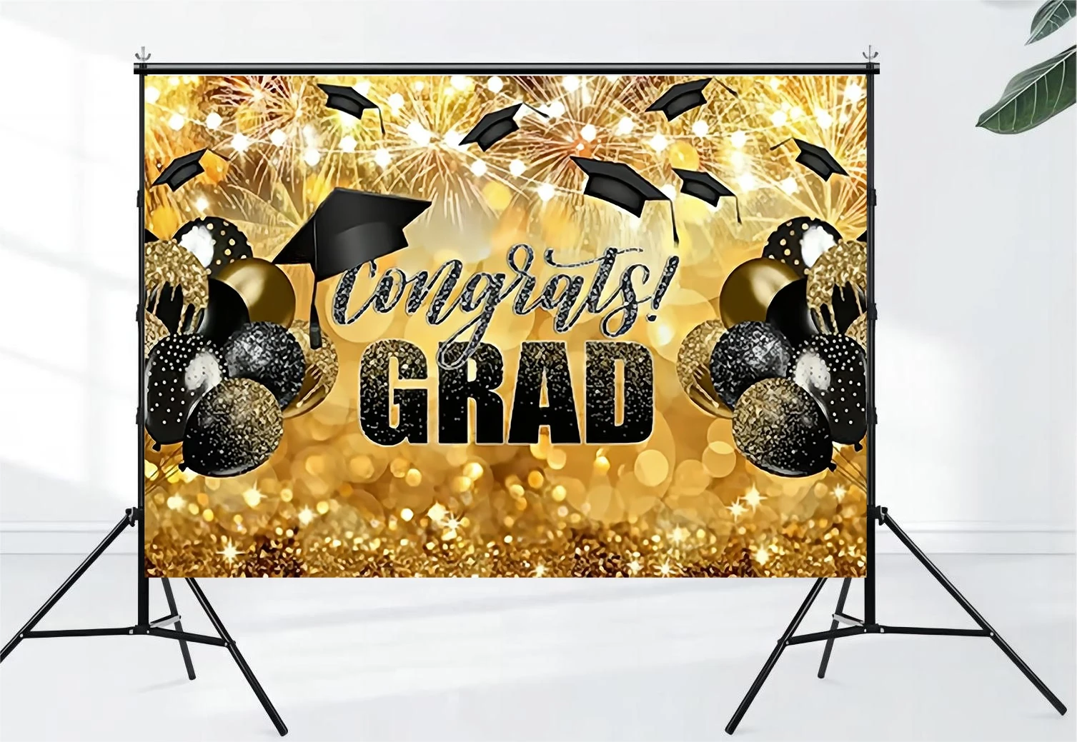 Congrats Graduation Black Gold Flash Graduation Party Decoration Background 2024 Celebration Ball Party Photography Pavilion