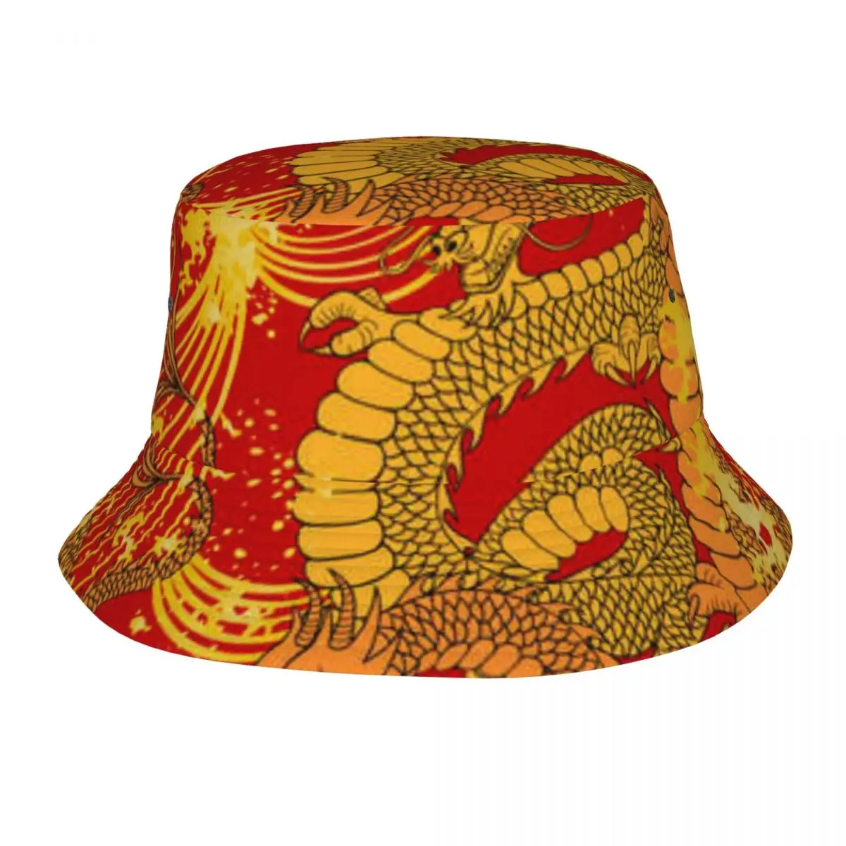 

Dragon And Golden Waves Unisex Casual Sun Hat Bucket Bob Hip Hop Cap Fisherman Panama