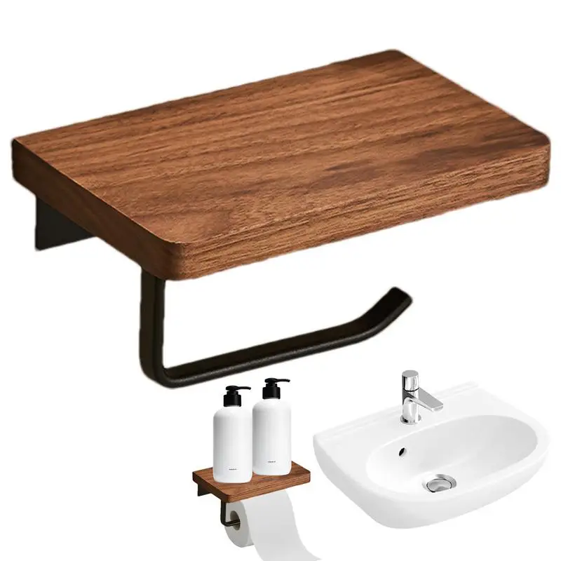 Wall Toilet Paper Holder Modern Toilet Tissue Holder Walnut Wood Restroom Tissue Holder Scientific Crossbar Design Hotel Toilet