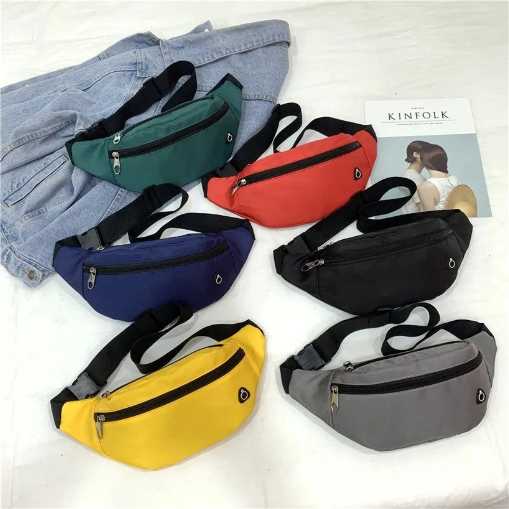 Fashion Nylon Waist Bag Solid Color Lightweight Banana Bag Sports Bag Men Women