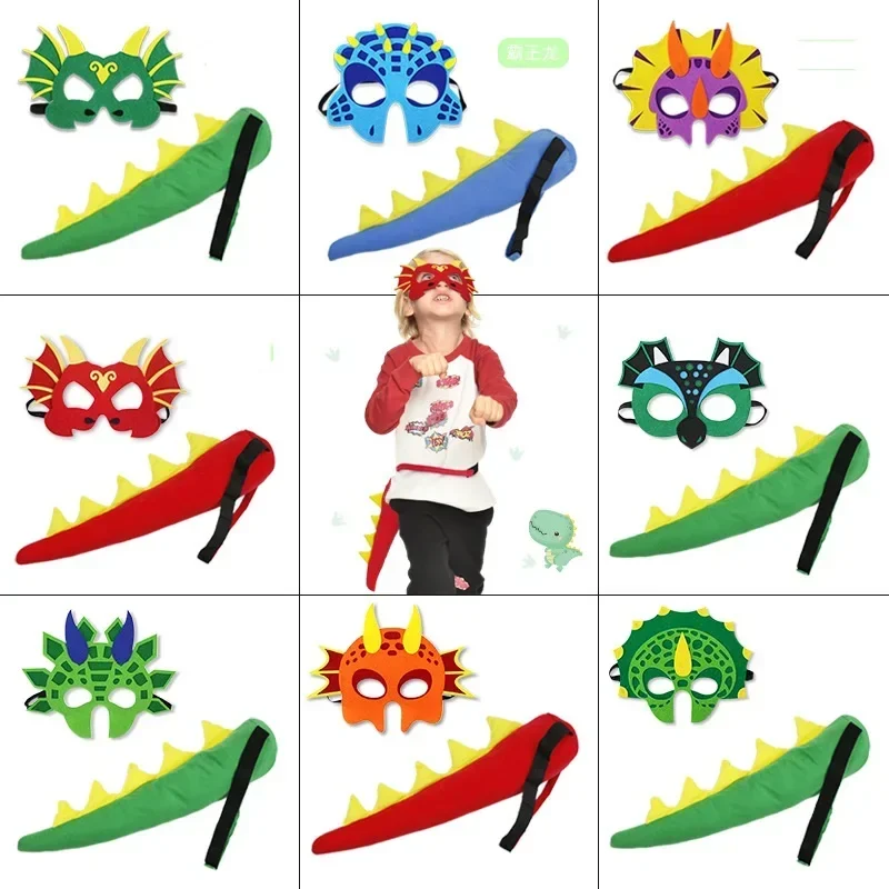 

Динозавр Косплей День Рождения Декор Хэллоуин Костюм Для Выступления Маска Дракона Хвоста Дети Тираннозавр Дино Одевание MN12