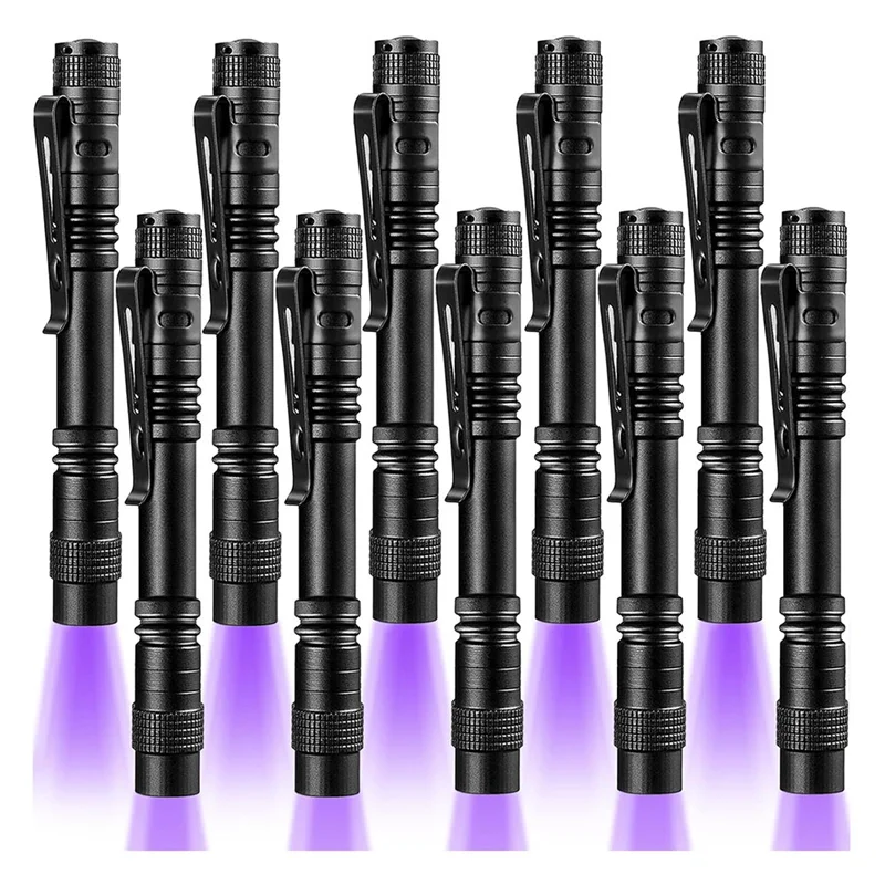 

A69epen Light With Clip UV Black Light Flashlight 10 Pack Mini 395Nm LED Handheld Blacklight Detector For Leak Pet Urine