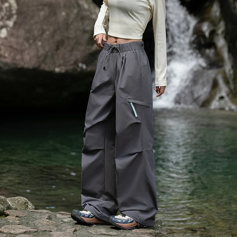 Ladies' trousers Straight Leg Casual Pants Drawstring Waist Loose Fit Outdoor Trousers with Pockets Everyday Wear in Six Colors