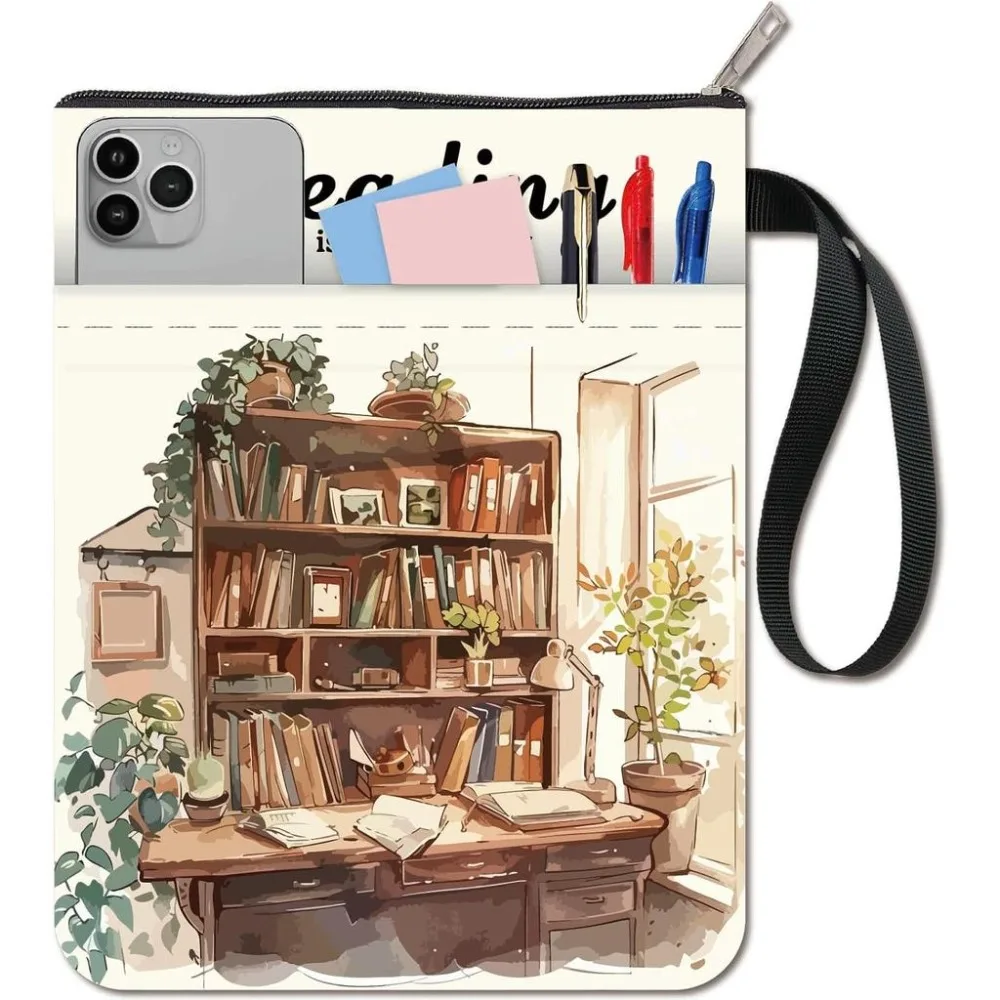 Desktop Book Covers Words Book Sleeve Book Protector for Paperbacks Washable Fabric Cloth Book Cover with Zipper and Sleeve