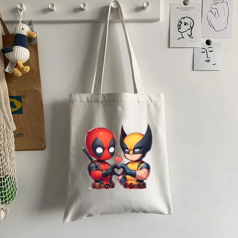 New Dead-pool Superhero Women's Tote Bag Canvas Shopping Bags Ins Casual Large Capacity Hand Bags Student Cool Shoulder Bag 2024