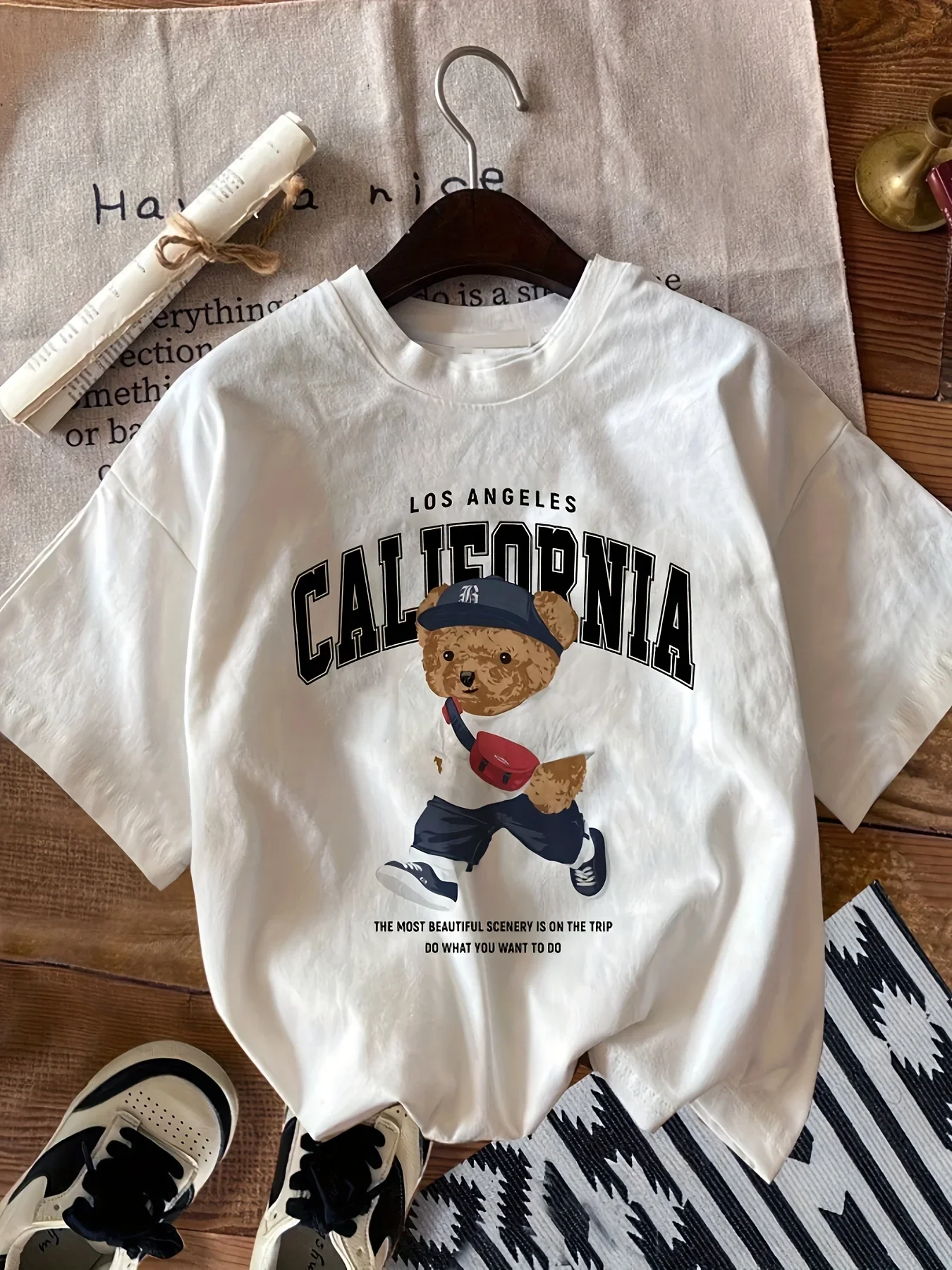 Vibrant Bear Print Women's T-Shirt Soft Breathable Short Sleeve Crew Neck Casual Top for Summer & Spring Women's Relaxed