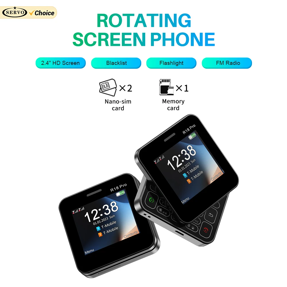 SERVO R18 PRO Rotating Screen Mini Mobile Phone 2 SIM Standby 2.4