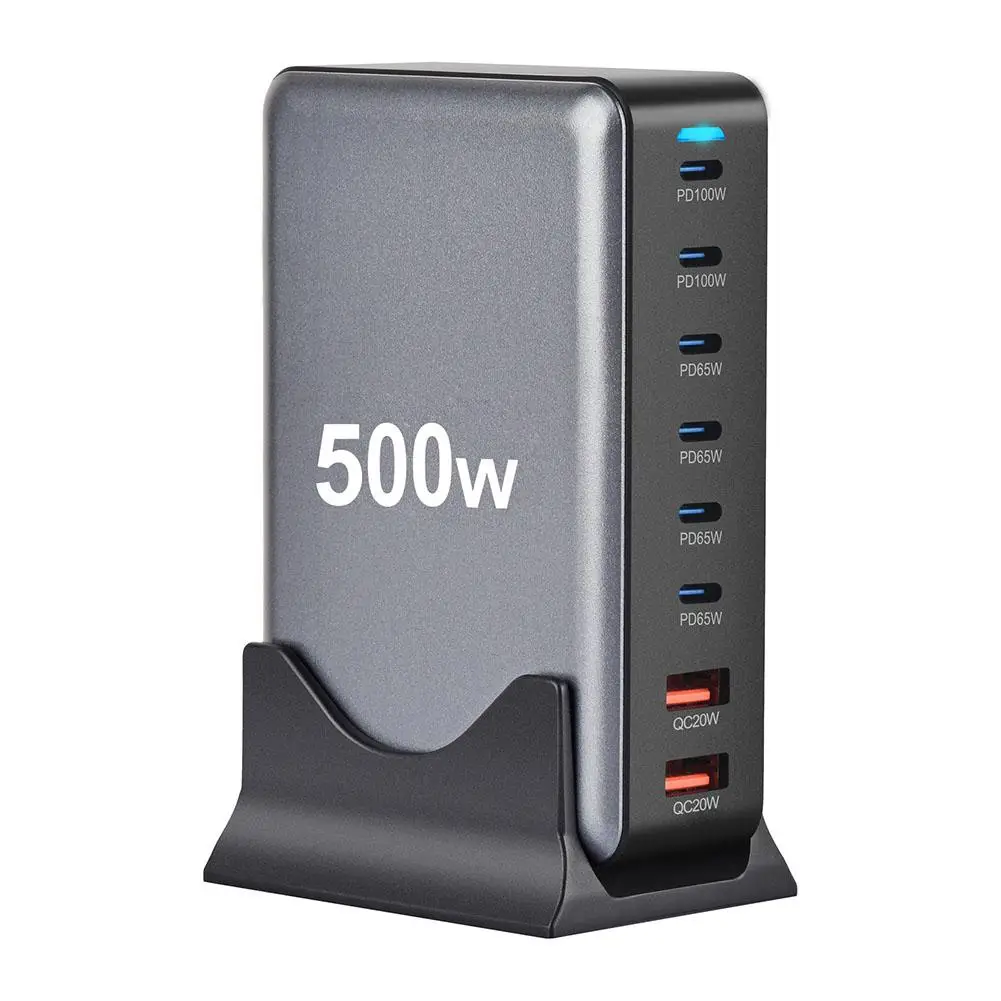 500W GaN Charger USB C Fast Desktop 8-port USB Type C PD Charger Fast Charge 3.0 USB Type C for iPhone15 14