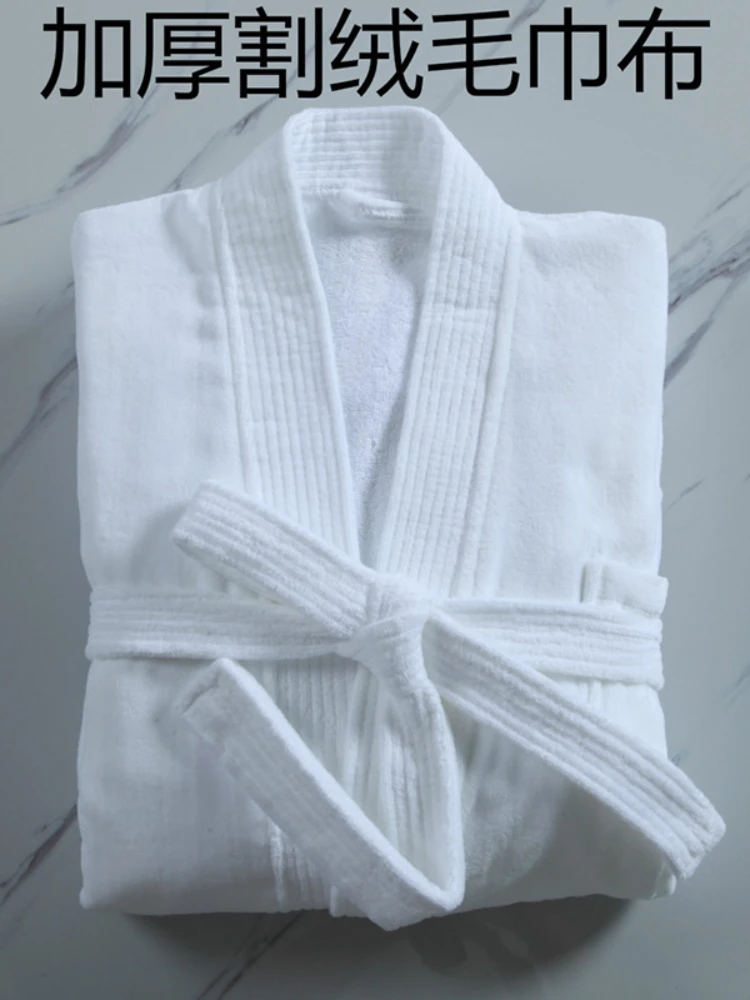 Women Towel Bathrobe 100%Cotton Long Thick Absorbent Terry Bath Robe Kimono Men LightWeight Waffle Solid Dressing Gown Sleepwear