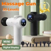 Pistola de masaje de 99 niveles, Mini masajeador muscular con vibración de tejido profundo, pistola de Fascia portátil de mano, masajeador con pantalla Digital para el cuerpo