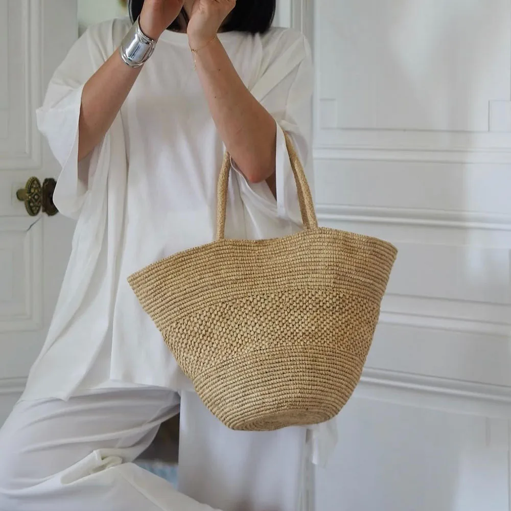 

Straw Handmade Woven Bag for Women ,Handmade Raffia Woven Tote Bag Shoulder Handbags, Large Beach Bag for Women for Holiday
