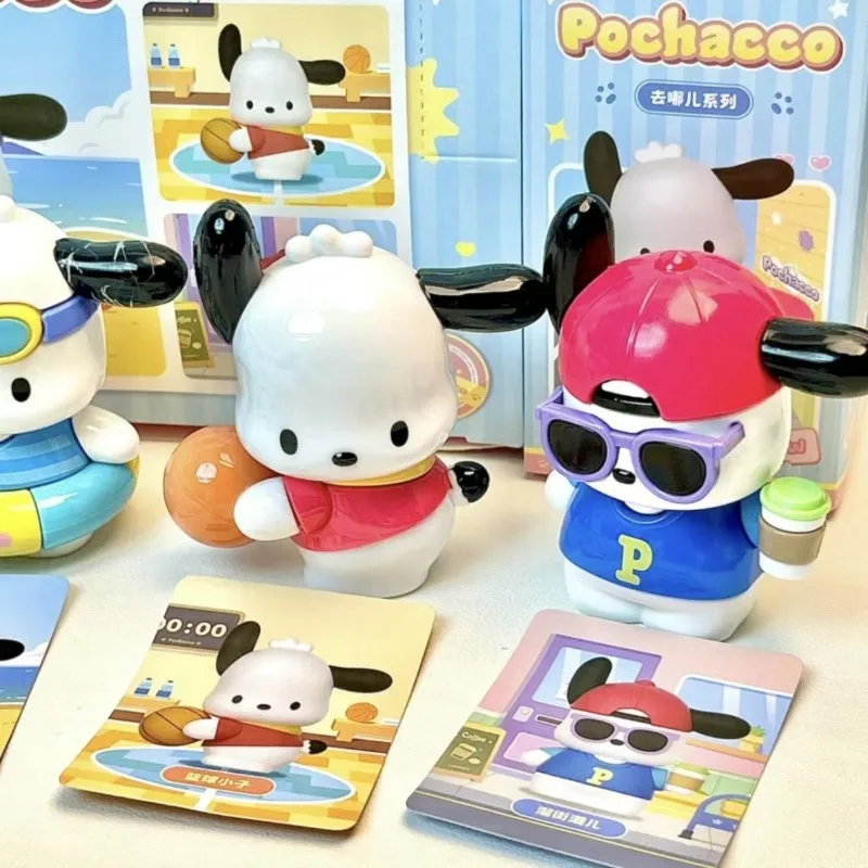 Sanrio Pochacco Series Desktop Decoração Ornamentos, bonecos bonitos e criativos dos desenhos animados, Figuras Toy, Caixa cega, Moda, Novo