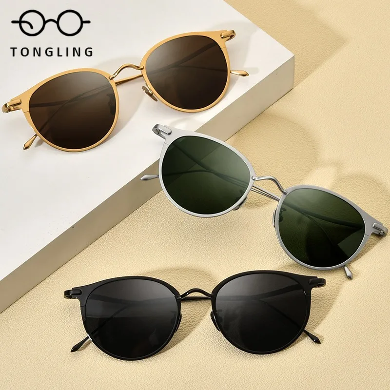 2026 High-Quality Men Handcrafted Pure Titanium Glasses Retro Style Women Ultra-Light Round Unique Special Driving Sunglasses