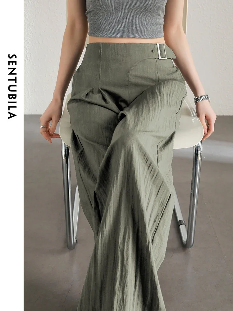 SENTUBILA Women Solid Baggy Pants 2025 Autumn Loose Lightweight High Waist Wide Leg Pants Office Lady Woman Trousers 142K54416