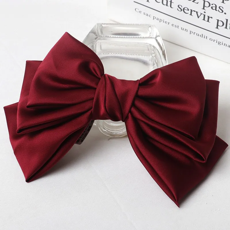 Handmade  Cotton Hair Accessories Satin Silk Hair Bow Three Layers French HairClips Bowknot Hair Clip for Girls and Women