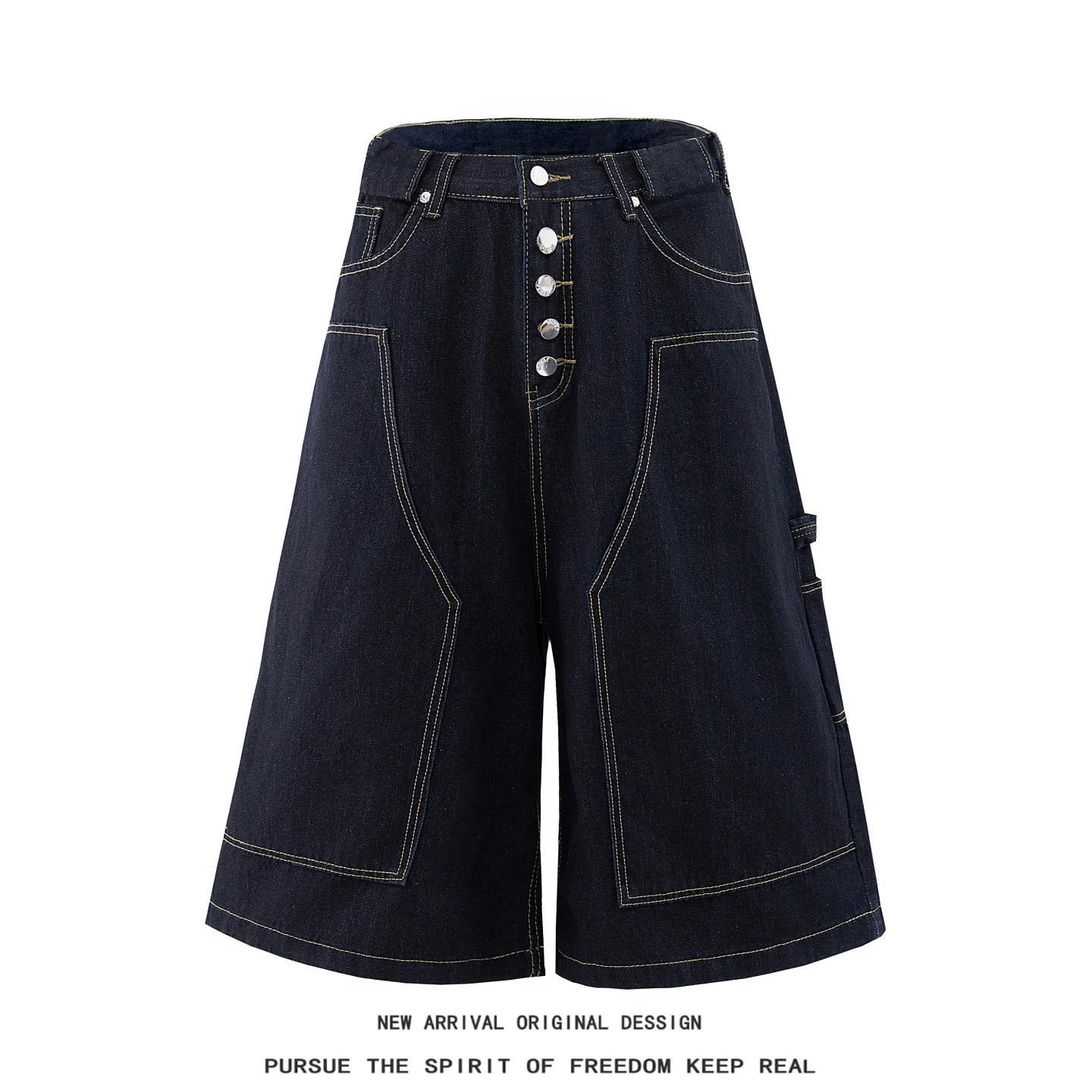 

Loose Straight Leg American Paris Button Seven-Foot Men's Jeans Summer Casual Comfortable Breathable Youth Trend Loose Jeans