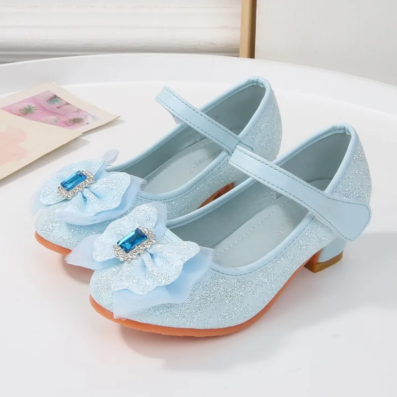 

Luxury Rhinestone Children's Leather Shoes Princess Lace Bowknot Girls Fashion High Heel Shoes Wedding Party Kids Catwalk Shoes