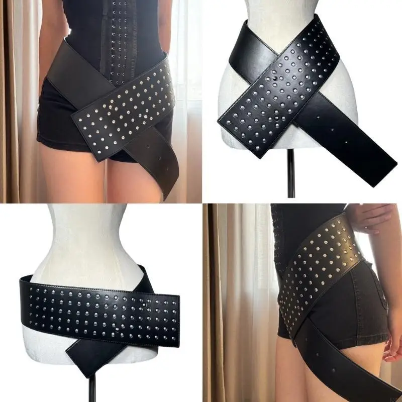 K3KF 대형 허리 벨트 슈퍼 와이드 와이드 와이드 체인 헤비 듀티 그런 듀티 벨트 현대 허리 밴드 허리 체인 스터드 벨트