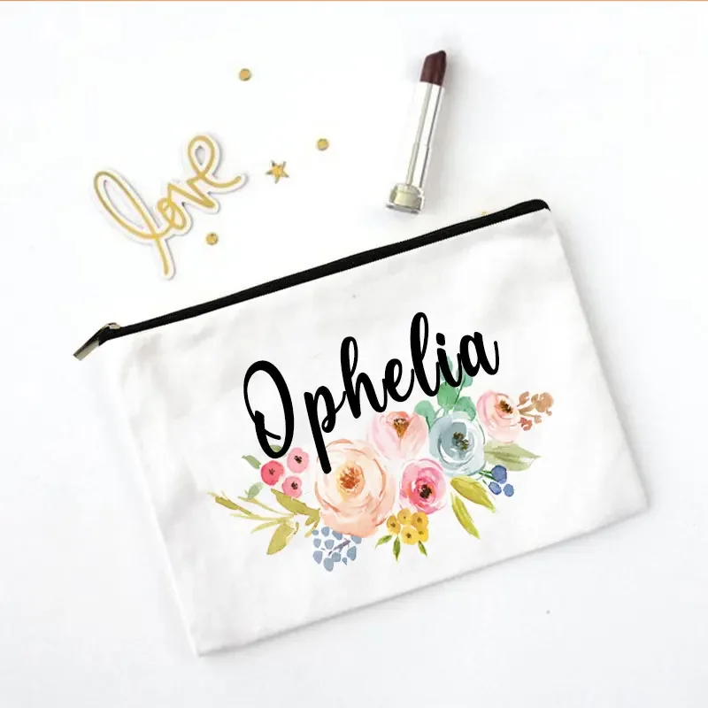 Gepersonaliseerde Aangepaste Naam Bruiloft Toilettas Pouch Bruidsmeisje Make Up Tas Make-Up Tas Bridal Gift Cosmetische Case Canvas Lipstick Zak