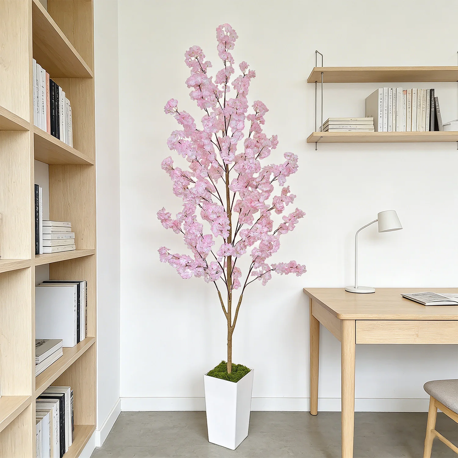 Árbol de Flores de Cerezo Artificial Rosa de 1.3-2.2m, Árbol de Sakura Artificial Alto, Decoración Moderna y Estética para Interiores y Exteriores, Hogar, Oficina, Tienda W