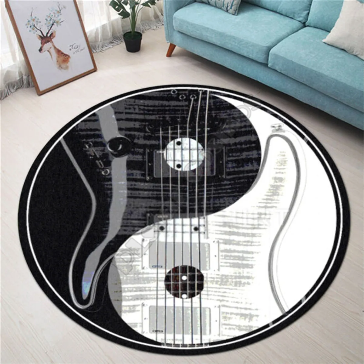 Cinta Gitar Listrik Musik Premium Karpet Bundar 3D Karpet Anti-selip Ruang Makan Ruang Tamu Karpet Kamar Tidur Lembut