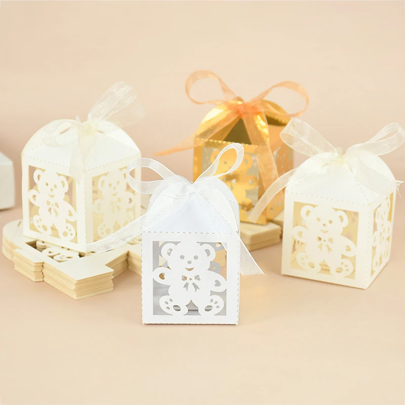 

10pcs Laser Cut Bear Shape Candy Boxes for Children's Day Birthday Wedding Party Candy Box Packing Bag Gender Reveal Party Favor